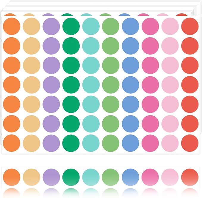 1" Colored Dot Stickers 1050 PCS Circle Round Coding Label | Used for manual labor in kindergartens, garage yard price sales, organizing activity color groups,marking spice bottles