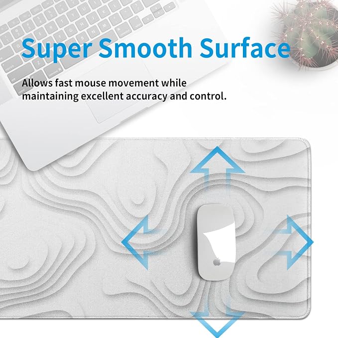Solid Geometry Large Gaming Mouse Pad White Mouse Pad Gaming Big Desk Pad Desk Mat with Stitched Edge 31.5''x11.8'' Computer Mousepad Waterproof Desk Protector