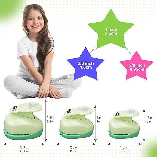 UCEC Star Hole Paper Punch, Star Lever Puncher for Crafts, 1 Inch Craft Punch, 5/8 inch Hole Punch Shape, 3/8 inch Paper Punches for Crafting