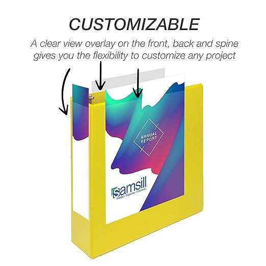 Samsill Durable 2 inch 3 Ring Binder, D Ring Binder, 100% Recycled Chipboard, Yellow, 12 Pack