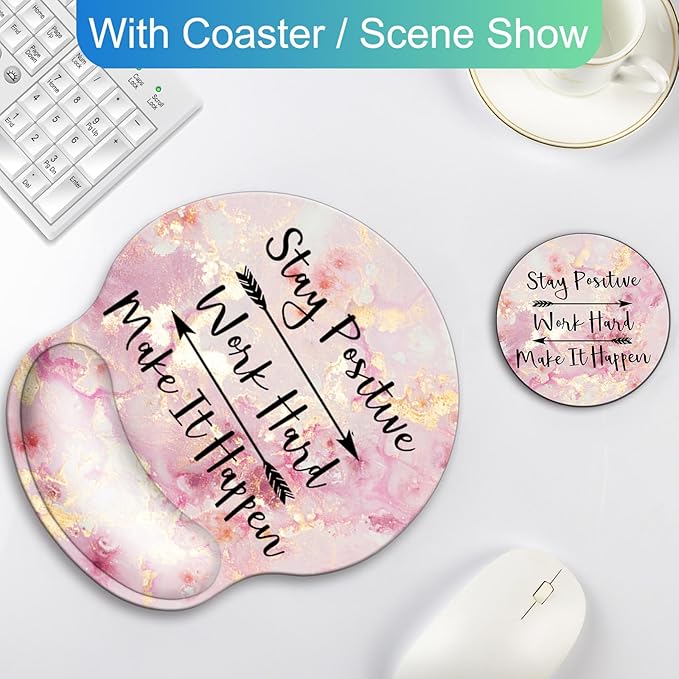 Ergonomic Mouse Pad with Wrist Support Rest,Large Mousepad Gel Wrist Rest, with Coaster Non-Slip & Pain Relief for Computer, Desk, Home&Office-Positive 2