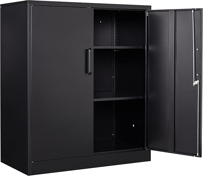 Metal Storage Cabinet Locked Steel Cabinet with 2 Adjustable Shelves,Office Cabinet Locking Tool Cabinets,Kitchen Storage Cabinets Metal Locker Small Counter Height Storage Cupboard 36" H