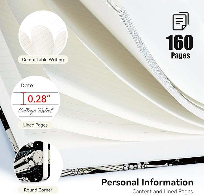 Lined Spiral Journal Notebook for Work A5, 160 Pages, Skeleton | College Ruled Spiral Journal for Women, Hardcover with Elegant Design for Note-Taking, 5.5 * 8.25 inch