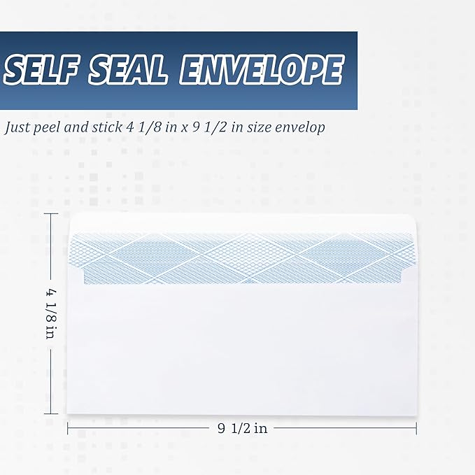Yeplan 500PCS #10 Envelopes Letter Size Self Seal Business Envelopes No Window Security Mailing Envelopes Size 4-1/8 x 9-1/2 Inch - White 24LB Paper