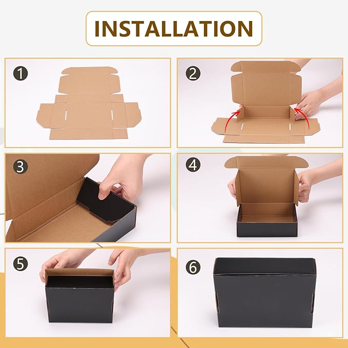 EXYGLO 40 Pack 9x6x2 Shipping Boxes, Black Corrugated Cardboard Boxes for Packaging Small Business, Moving, Shipping, Mailing, and Storing