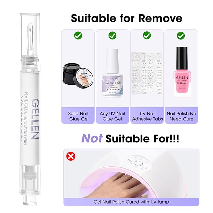 Gellen Nail Glue Remover, Nail Glue Remover for Press on Nails, 5 Pcs Non Acetone Gel Glue Off Remover, 10s Quick Remove for Nail Tips Fake Nails Solid Glue Gel
