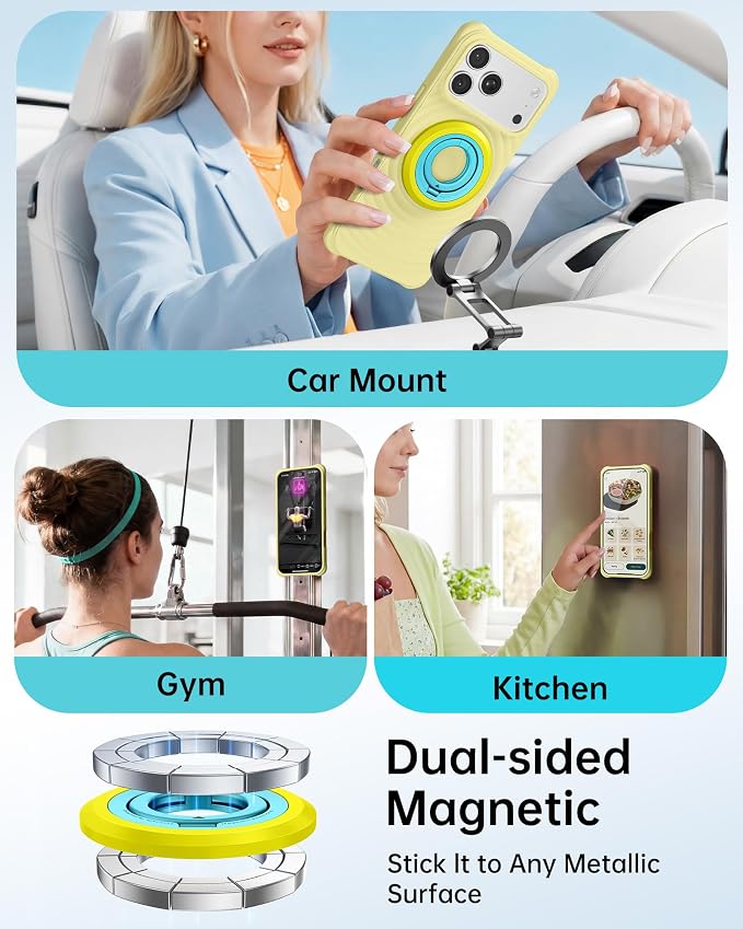 SYNCWIRE Magnetic Phone Ring Holder, for MagSafe Phone Grip Stand Kickstand | 360° Rotation, Double-Sided Magnet, Cell Phone Grip Finger Holder, for iPhone 17 16 15 14 13 12 Pro Max, MagSafe Accessories