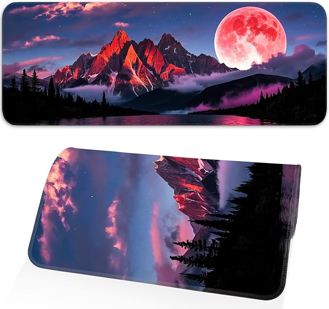 Mouse Pad, Gaming Mouse Pad, Large Laptop Pad, Waterproof and Non-Slip, Gaming Office Sewn Desk Pad, 31.5x11.8 Inch Extended, Moon Mountain