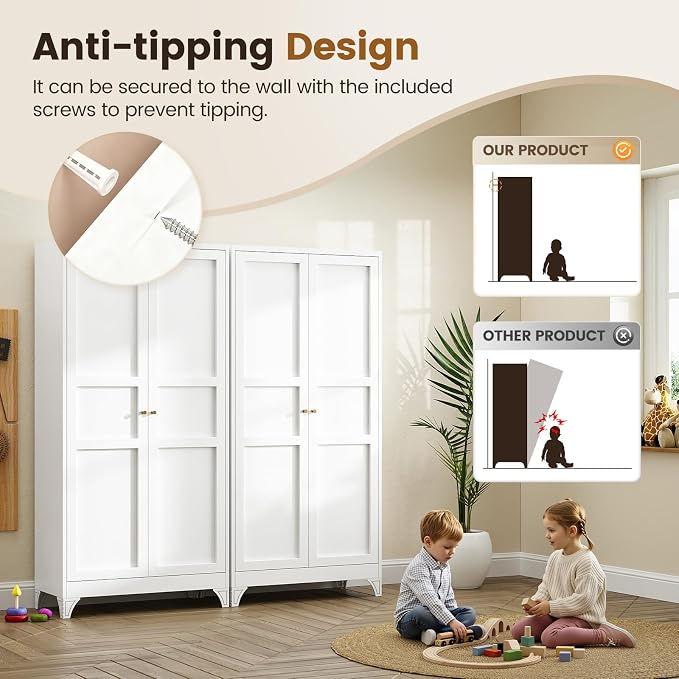 Metal Pantry Cabinet,- 72" White Kitchen Pantry Storage Cabinet with Doos and Adjustable Shelves for Kitchen, Living Room,Dining Room,Home
