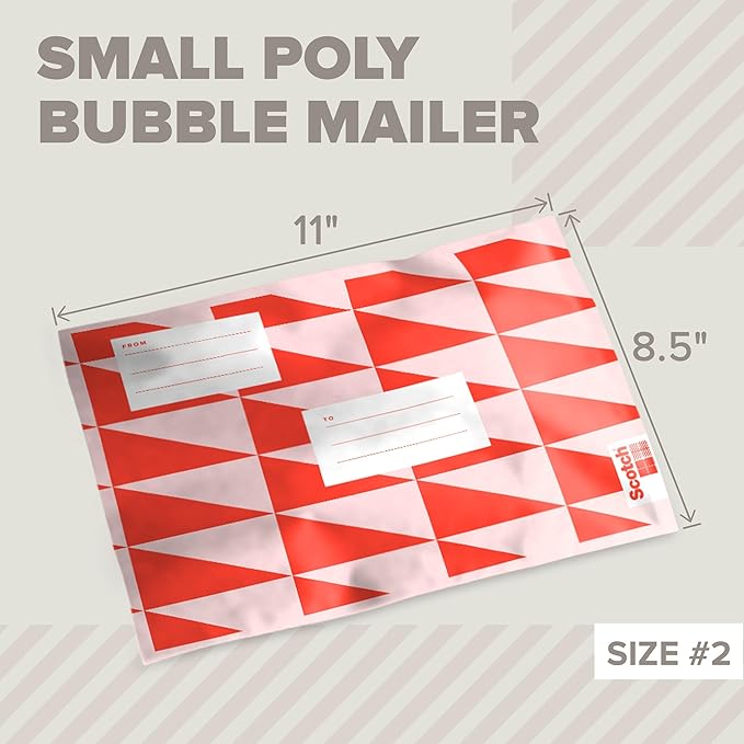 Scotch Poly Bubble Mailers, Assorted Red Designs, Size 2 Small, 8.5 in x 11 in, 4 Mailers