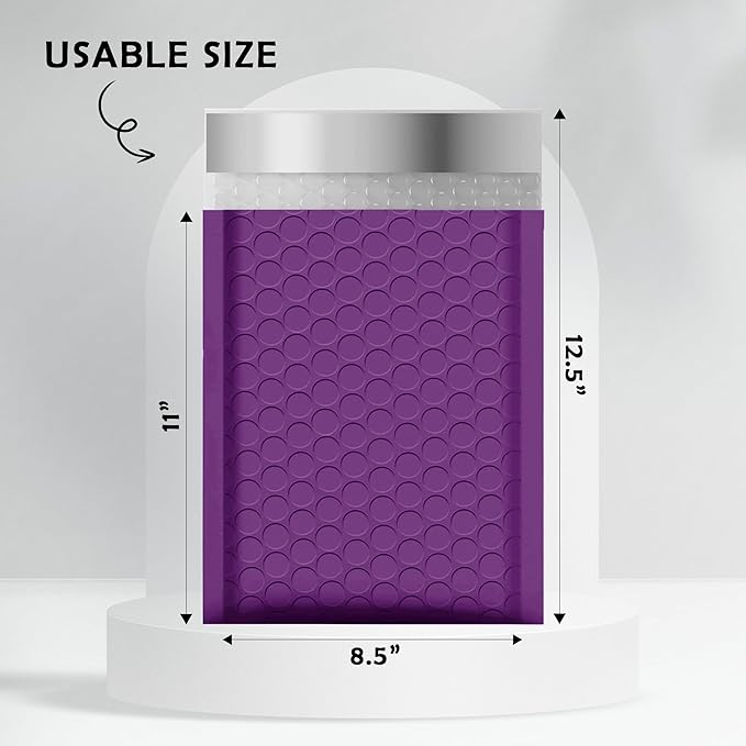 Yens Poly Bubble Mailers 8.5x12 25 Pack Purple Waterproof Self Seal Adhesive Shipping Bags, Cushioning Padded Envelopes for Shipping, Mailing, Packaging Usable 8.5x11