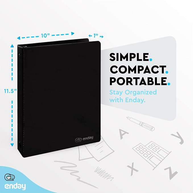 Enday 1/2 Inch Binder, Black 3 Ring Binder, 0.5 Inch Heavy Duty Three Ring Binder, 100 Sheets Capacity - for Home School and Office