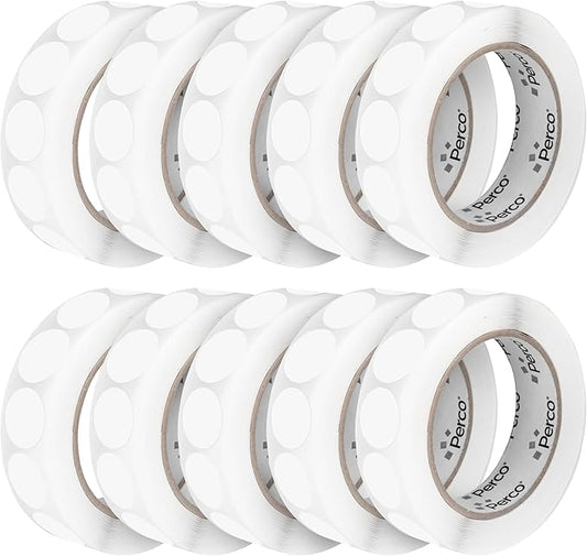 Perco Clear 1-Inch Perforated Circle Dot Sticker Labels — 10 Rolls, 10,000 Round Stickers — with Permanent Adhesive for Inventory Management, Color Coding, Garage Sales, Crafts—Made in USA