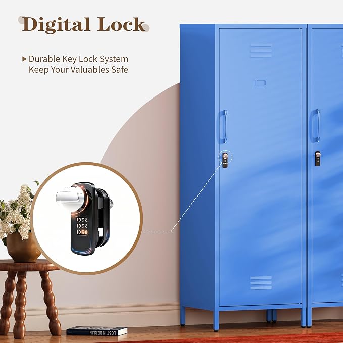Metal Locker Storage Cabinets 59.06"H Navy Blue Locking File Cabinets Kitchen Food Pantry Cabinet with 2 Doors and Shelves for Dining Room, Living Room,Bathroom Office,Home,Garage, Gym, School