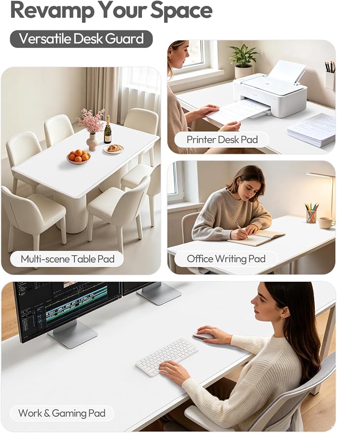 YSAGi Leather Desk Pad Protector, Office Desk Mat, Large Mouse Pad, Non-Slip PU Leather Desk Blotter, Laptop Desk Pad, Waterproof Desk Writing Pad for Office and Home (White,55" x 24")