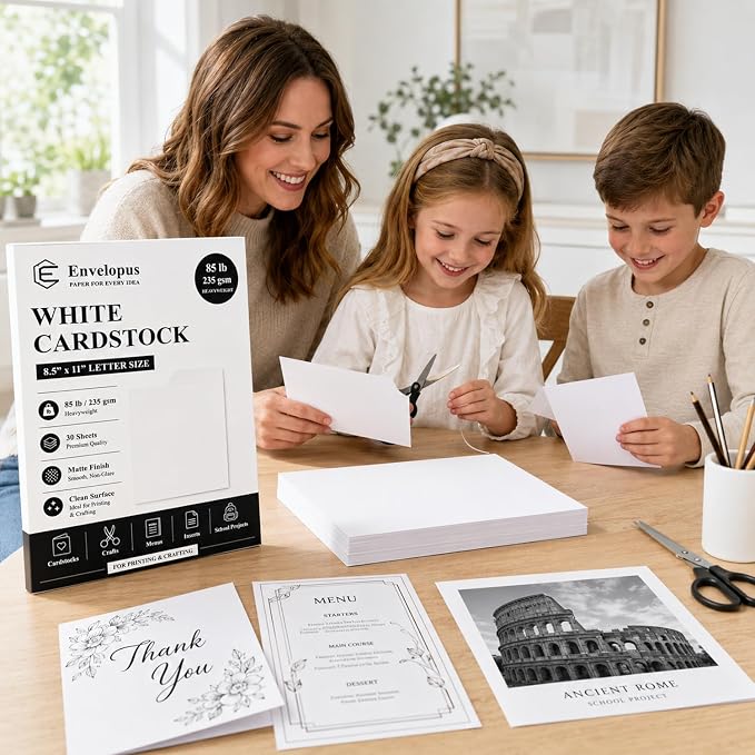 White Cardstock Paper, Card Stock Paper 8.5 x 11, 30 Sheets_85 lb | Cardstock Printer Paper 8.5" x 11", Smooth Matte Surface for Invitations, School Projects, Crafts & DIY Cards, 106 Brightness
