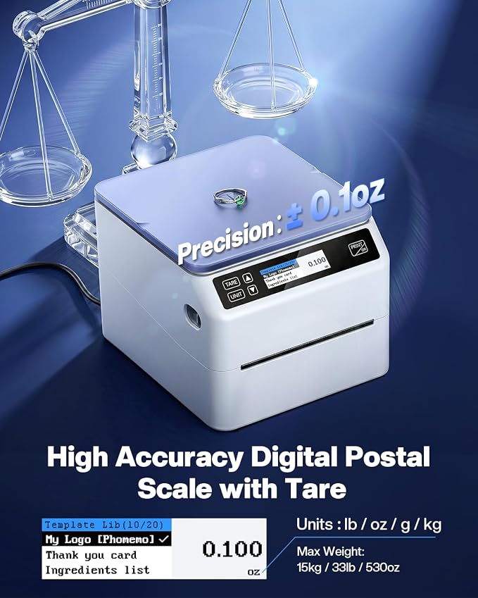 Phomemo Bluetooth Shipping Label Printer 4x6 with Scale | D422S Label Printer & Scale All-in-One, Thermal Printers with Built-in Label Holder, Compatible with UPS, USPS, TikTok