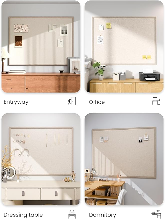 Fluxynara 47.2" x 35.4" Felt Frame Bulletin Board, Oatmeal | Cork Board Alternative with 36 Removable Adhesive Tabs, Foldable Pin Board for Wall, Home, Office, Classroom & Dorm