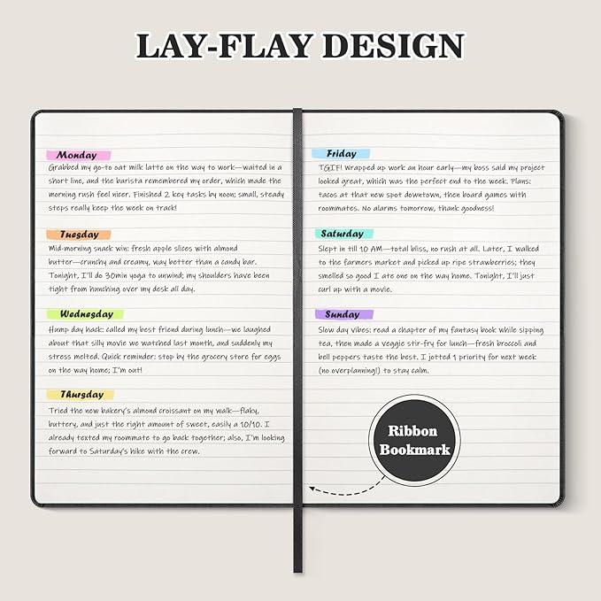 OMEYA 4 Pack Lined Journal Notebooks for Work, 100gsm Thick Paper, 5.7"x 8.3", College Ruled A5 Black Notebook Bulk, Leather Journal for Writing, Hardcover Notebooks for School, Office, Journal for Men