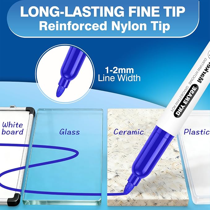 SFAIH Fine Tip Dry Erase Markers, 48 Pack, Blue, Low Odor, Non-Toxic