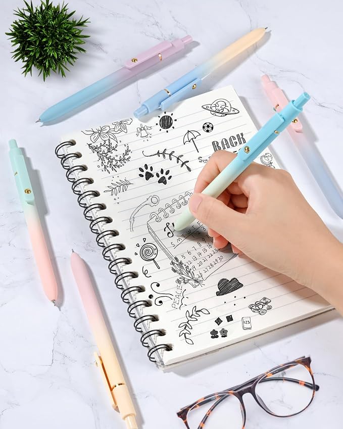 FIOVER Gel Pens, 12 Pcs 0.7mm Comfort Grip Quick Dry Black Ink Pens | Fine Point Smooth Writing Pens, Cute Office Supplies Gifts for Women