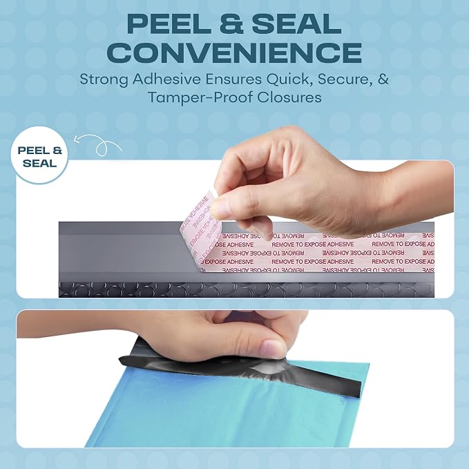 Light Blue Bubble Mailers 12.5x19.5 Poly Padded Envelopes #6 100 Pack | Holds Clothing & Bulk Items, Self-Seal Closure, Cushioned Protection, Water-Resistant Poly, Bulk Pack