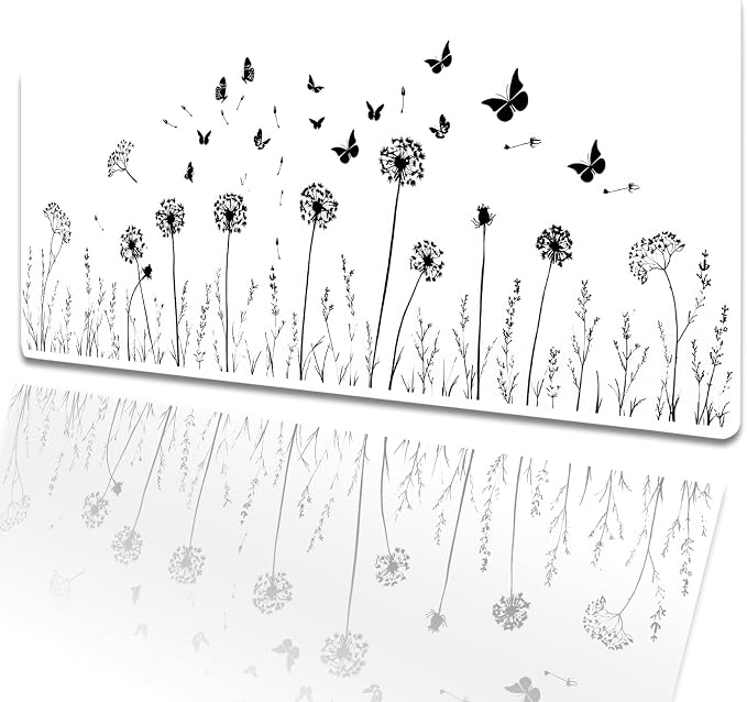 Dandelion White Extended Mouse Pad 31.5x11.8in, Butterfly Wildflower Large Desk Mat with Non-Slip Rubber Base, Big Mousepad for Laptop Computer PC, Gaming Office Home Decor, Deskmat Gifts