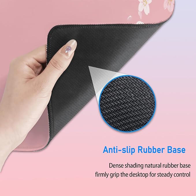 Pastel Pink Cherry Blossom Desk Mat,Large Gaming Mouse Pad,31.5x12in | Sakura Flowers Petal Aesthetic Extended Mousepad,XL Stitched Edges Keyboard Mat Elegant Desk Decor for Women,80x30 cm