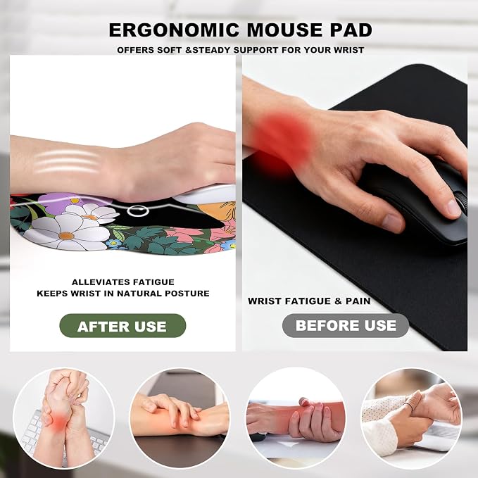 Black cat Mouse Pad with Gel Wrist Support, Smooth Surface Ergonomic Mouse pad, Non-Slip Pain Relief Desk Mat for Gaming, Work & Office Desktop