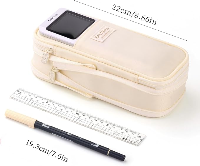 EASTHILL Big Capacity Pencil Case Large Pencil Pouch Stationery Pen Bag for Teen Girls-Cream