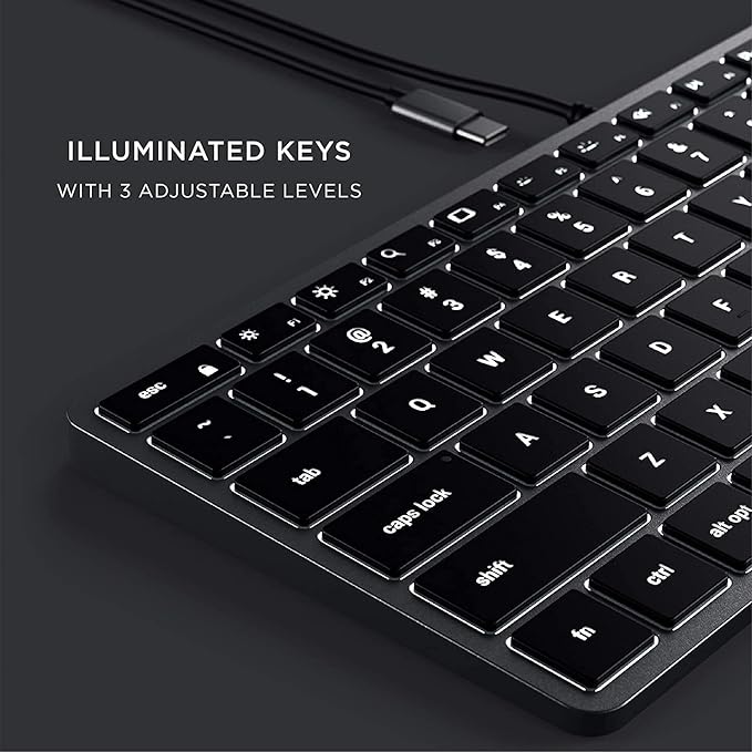 Satechi Slim W1 Wired Backlit Keyboard, Illuminated Keys & USB C Connection, for MacBook Air/Pro M5/M4, iPad Air/Pro M5/M4/M3, iPad mini, Mac mini, iMac and More