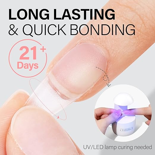 AILLSA 2PCS Gel Nail Glue for Acrylic Nails, 4 in 1 Super Strong Nail Gel Glues for False Nail Tips U V Curing Needed, 15ml High Capacity Gel Extension Brush On Nail for Rhinestone Pearl Foil