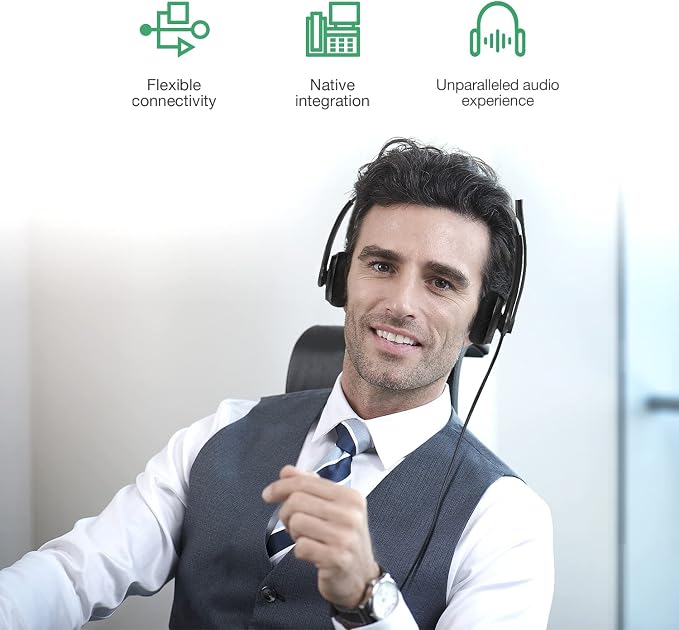 Yealink Phone Headsets for Office Phones YHS34 Lite QD to RJ9 Wired Headset Compatible with Poly Snom Grandstream Phones Desk Landline Headset with Microphone -Mono/68g/2.1m Cable