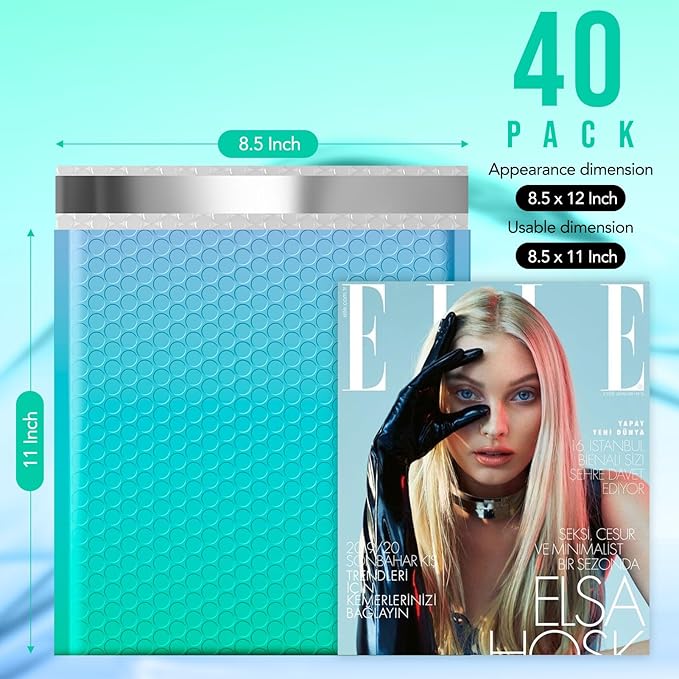 Fuxury Bubble Mailers 8.5x12" 40 Pack Padded Envelopes Usable Size 8.5x11" Thick Mailing Envelopes Bubble Opaque Padded Mailers Shipping Bags for Mailing Jewelry Makeup Small Business Fairyland Green