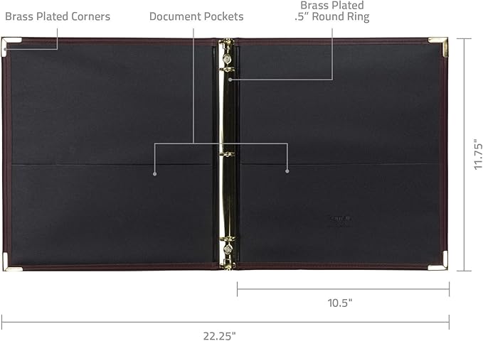 Samsill Classic Collection Leather 3 Ring Binder, Executive Presentation Portfolio, 0.5 Inch (Holds 100 Sheets), Brass Round Ring, Burgundy