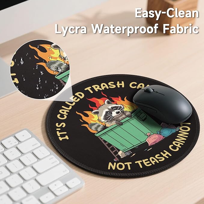 Gctriki Trash Raccoon Mouse Pad - 8.6 Inch Round Non-Slip Office Desk Mat, Cute Humorous Gift for Coworkers Boss, Premium Stitched Washable Mousepad for Computer Laptop Funny Office Desk Accessories