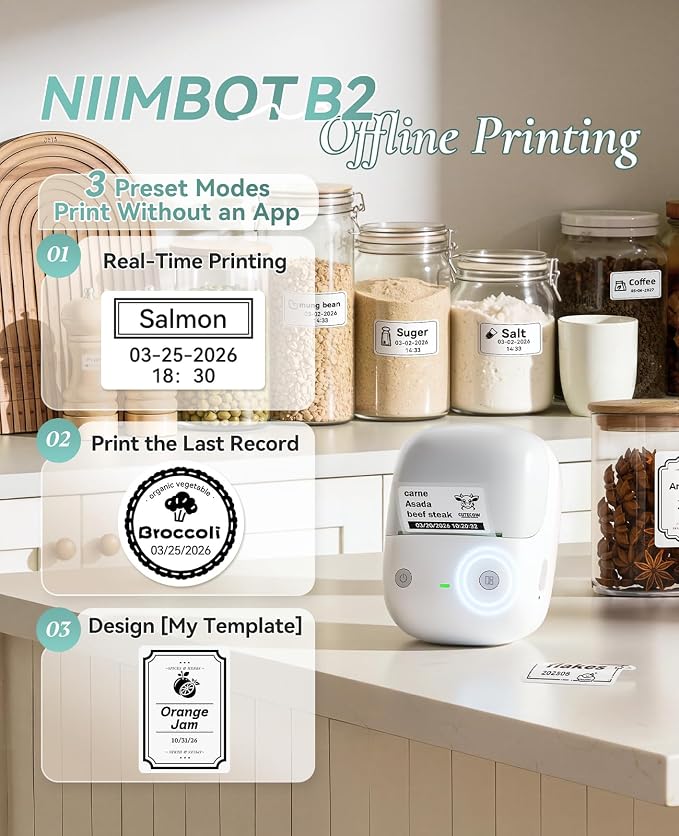 NIIMBOT B2 Label Maker Machine with Tape for Home Office, Gray White | Portable Bluetooth 2 Inch Label Printer with Multiple Templates, Thermal Labeler for Kitchen Coffee Shop Bakery Organization