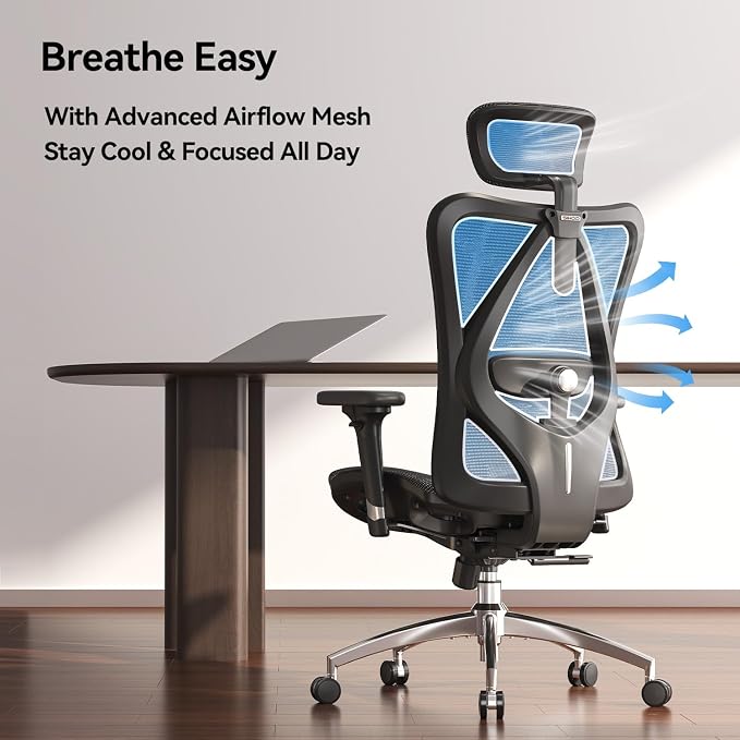 SIHOO M57 Ergonomic Office Chair, Mesh Back Desk Chair with 3D Armrests | Adjustable Headrest & Lumbar Support, Comfortable Computer Chair, Hold 330 LBS, Home Office - Black