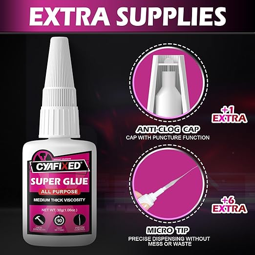 Super Glue Liquid, Instant Clear Cyanoacrylate Medium Thick Viscosity Adhesive, Food Safe CA Glue For Shoe Repair Leather Ceramic Plastic Glass Metal Wood Aquarium Porcelain Rubber Pottery Model Craft
