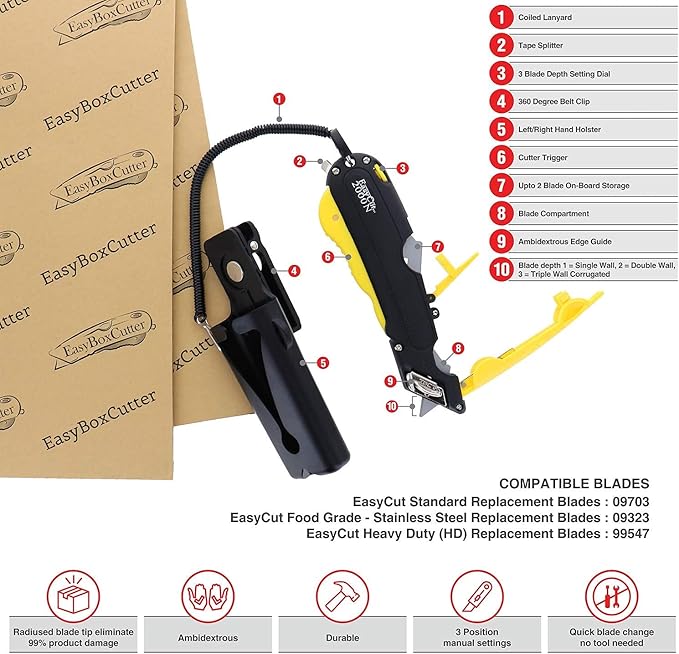 EasyCut 2000 Safe Retractable Box Cutting Utility Knife, Yellow, 09700
