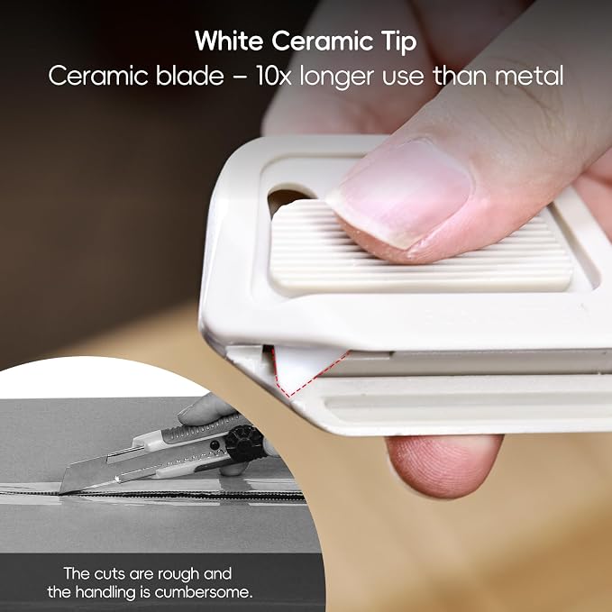 Box Cutter | Cut Corners Like Pro | Safe Ceramic Box Cutter Lasting 12x Longer than Metal | Box Opener | 1 Pack Light Gray