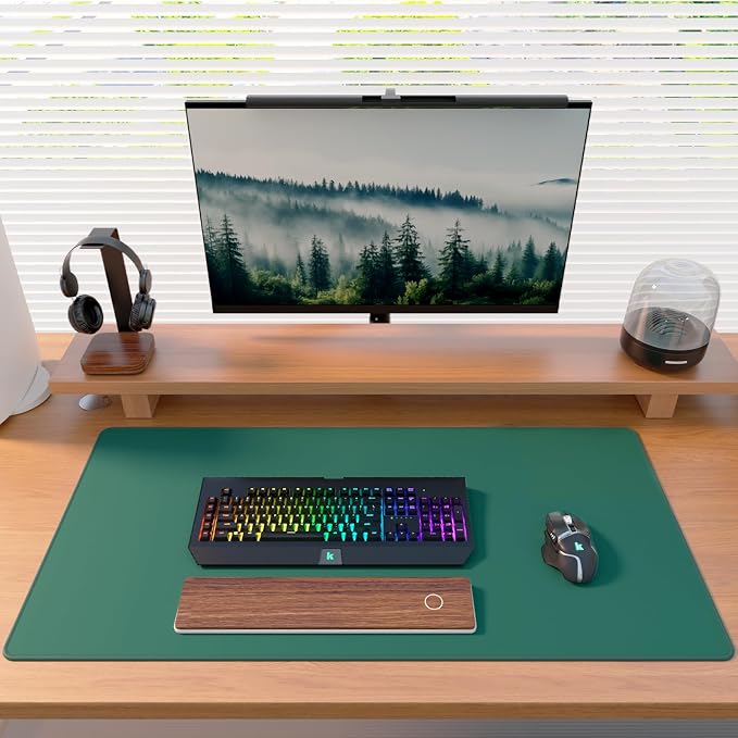 KTRIO Large Gaming Mouse Pad, Desk Mat, 31.5 x 15.7 in, Forest Green, XXL | Smooth Micro-Weave Surface, Artistic Pattern Design, Non-Slip Rubber Base, Durable Stitched Edges, Office & Home Use