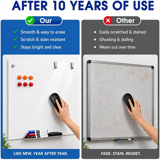 MaxGear Glass Whiteboard Tempered Glass Magnetic Dry Erase Board 96" x 48" | Tempered Glass, Sleek Modern Design, Smooth Writing, Easy Erase, Magnetic Surface, Frameless Design, Wall Mounted, Office Use