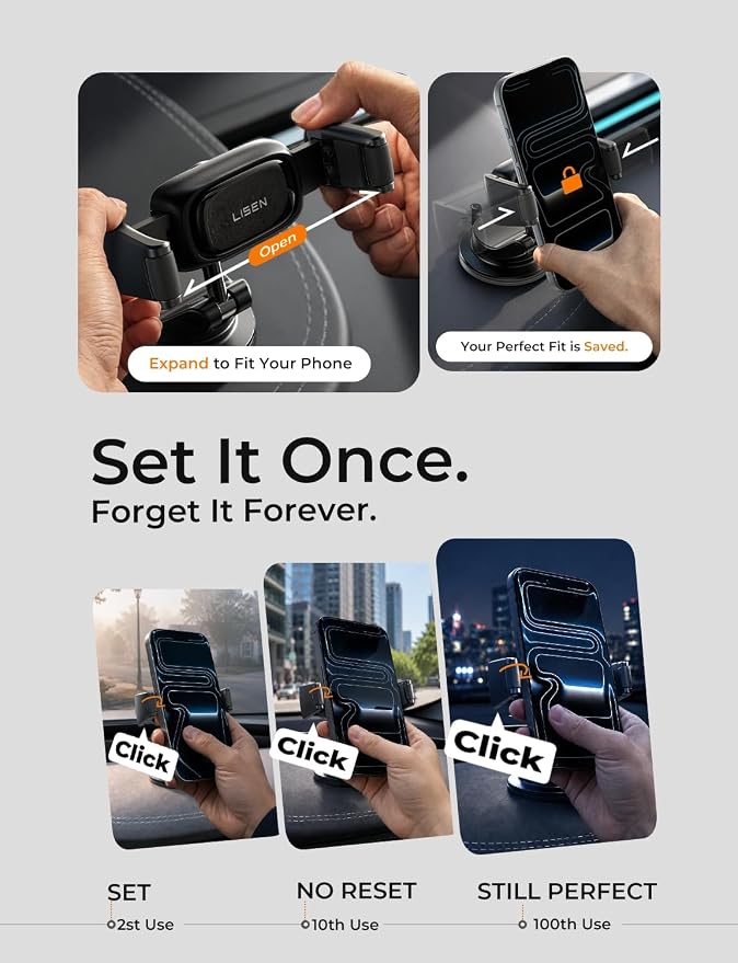 LISEN Suction Phone Mount for Car, [Ultra Suction & 95% Cases Friendly] Car Phone Holder Mount Vacuum Dashboard Phone Holder, Car Cell Phone Holder for iPhone 17 16 15 14 Pro Max Air Galaxy S26 S25
