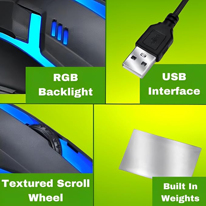 Wired USB Mouse – RGB Optical Computer Mouse,1200 DPI Office,Home and Game Mice for Windows PC, Laptop, Desktop, Notebook, for Right or Left Hand Use (Black)
