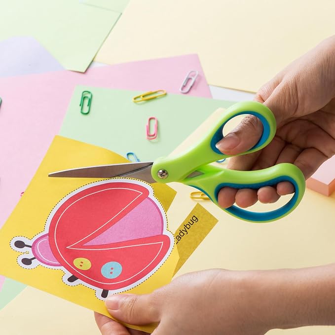 LIVINGO 7" Kids Scissors for School Pointed Tip 3 Pack | Durable Stainless Steel Edge, Soft Handle Design, Teacher Classroom Supplies, Art Craft Activities, Assorted Color