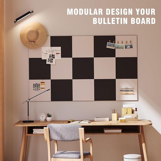 48"x36" Felt Corkboard Bulletin Board,TSJ OFFICE,12 Pack Wall,Black ＆ White | Includes 50 Pushpins & Clips, Removable Adhesive Tabs, Alternative Wall Tiles for Home, Office Decor, Install Without Damage