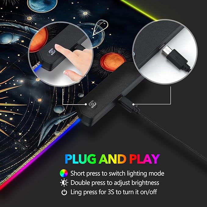 AIMSA RGB Mouse Pad LED Gaming Mouse Pad with 14 Lights Modes, Non-Slip Rubber Base Computer Carpet Desk Mat for PC Laptop (35.4 x 15.8 inch) Abstract Solar System