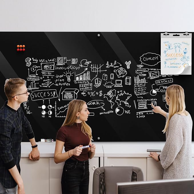MaxGear 96" x 48" Glass Whiteboard Wall Mounted for Office Home Classroom | Magnetic Glass Dry Erase Board, Tempered Glass, Steel Backed, Non-Porous Surface, Frameless Design, Hardware Included