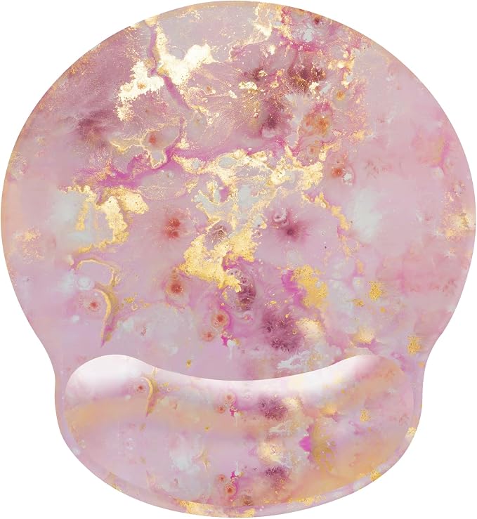 Pink Ergonomic Mouse Pad with Wrist Rest, Gaming Mouse Pad with Wrist Support,Gold Marble Mouse Pads for Desk for Women, Computer Mousepad with Non-Slip Rubber Base, Cute Office Desk Accessories